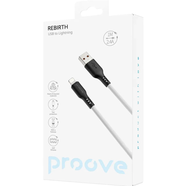 Кабель Proove Rebirth USB to Lightning 2.4A 1m Black-White (CCRE60001102)