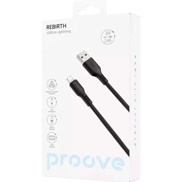 Кабель Proove Rebirth USB to Lightning 2.4A 1m Black (CCRE60001101)