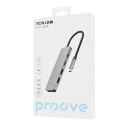 USB HUB Proove Iron Link 5 in 1 (2*Type-C + 2*USB3.0 + HDMI) Silver (HBIL00222024)