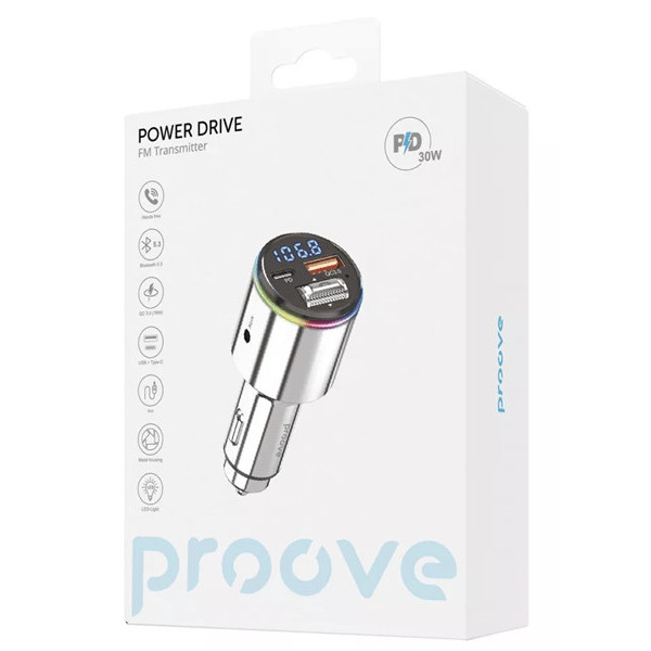 FM-трансмиттер Proove FM Launcher Power Drive 30W (PD+QC3.0) Type-C+USB+AUX Silver (FMPD30110006)