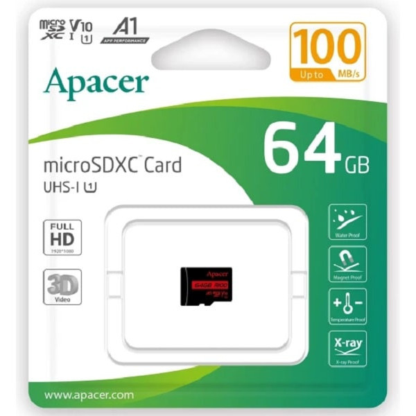 Карта памяти Apacer microSDXC 64GB UHS-1 Class 10 (AP64GMCSX10UB-RA)
