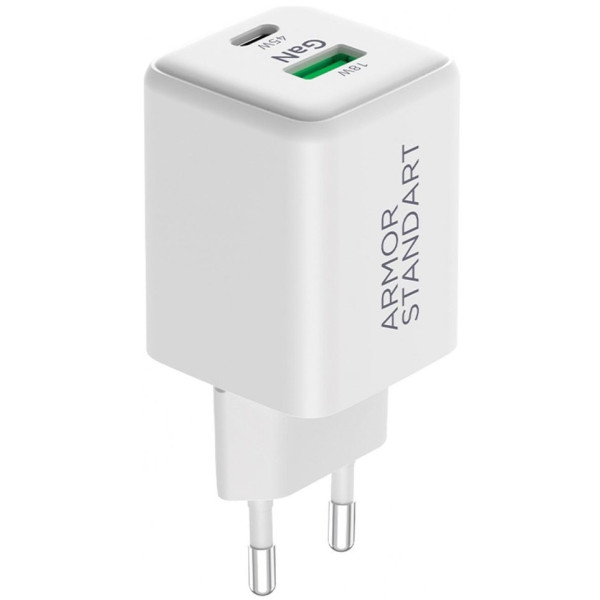 Сетевое зарядное устройство ArmorStandart AR372 45W GaN Type-C + USB White (ARM77550)