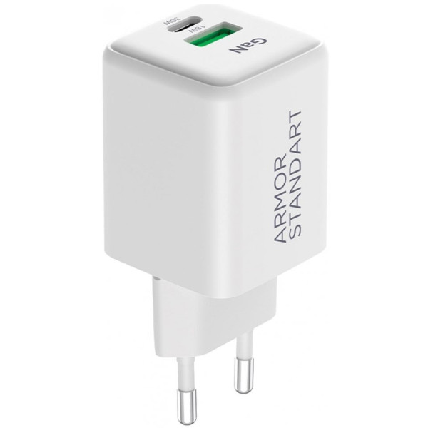 Сетевое зарядное устройство ArmorStandart AR371 30W GaN Type-C + USB White (ARM77549)