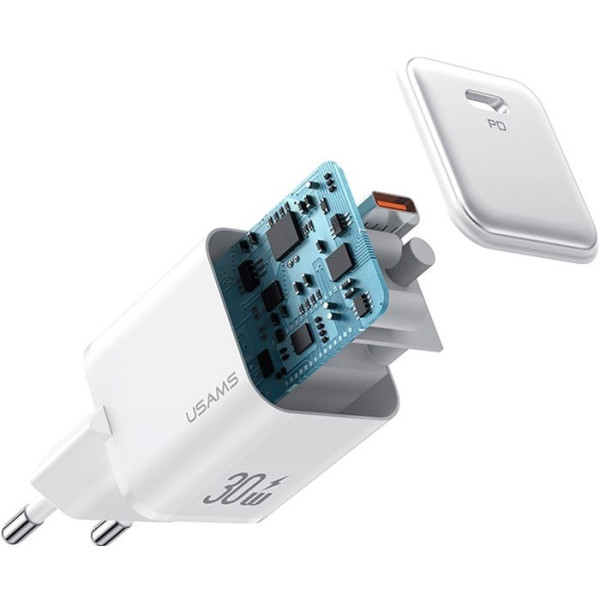 Мережевий зарядний пристрій Usams US-CC186 single USB-C PD3.0 30W 3A White