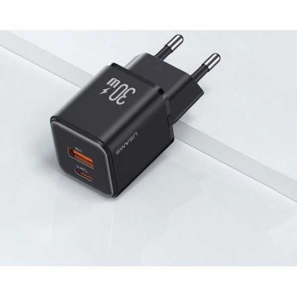 Мережевий зарядний пристрій Usams US-CC189 double USB-A/USB-C QC&PD3.0 30W 3A Black