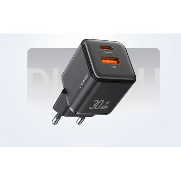 Мережевий зарядний пристрій Usams US-CC189 double USB-A/USB-C QC&PD3.0 30W 3A Black
