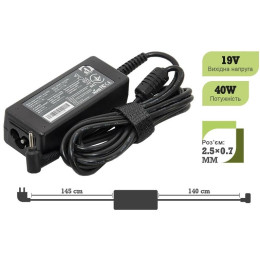 Блок живлення 1StCharger для ноутбука Asus 19V 40W 2.1A 2.5х0.7мм (AC1STAS40WC) 2