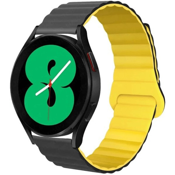 Магнітний ремінець Silicone з кільцем для смарт-годинника Samsung/Amazfit/Huawei (20mm) Black/Yellow