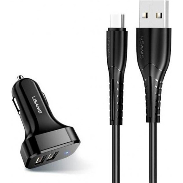 Автомобільний зарядний пристрій Usams C13 King-Tu 2USB 2.1A + cable Type-C Black