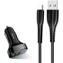 Автомобильное зарядное устройство Usams C13 King-Tu 2USB 2.1A + cable Micro Black