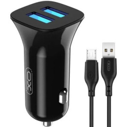 Автомобильное зарядное устройство XO TZ10 2USB 12W 2.4A + cable Micro Black