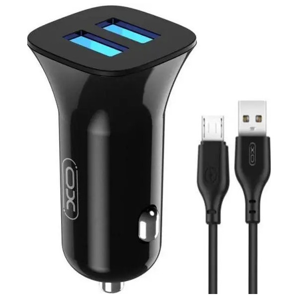 Автомобильное зарядное устройство XO TZ10 2USB 12W 2.4A + cable Micro Black