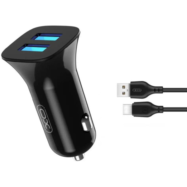 Автомобільний зарядний пристрій XO TZ10 2USB 12W 2.4A + cable Type-C Black