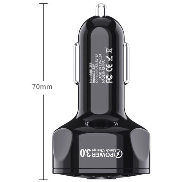 Автомобільний зарядний пристрій Fonken 3USB Quick Charge 3.0 2.1A Black