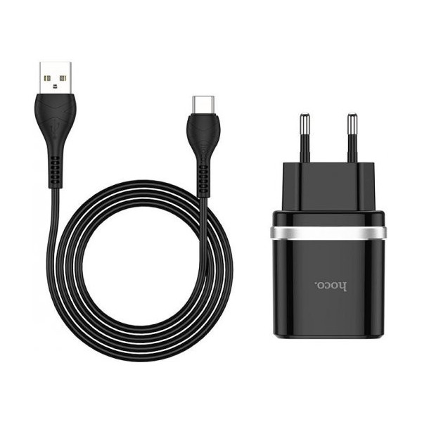 Мережевий зарядний пристрій Hoco C12Q Smart QC3.0 + cable Type-C Black