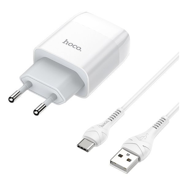 Сетевое зарядное устройство Hoco C12Q 3.0 + cable Type-C White